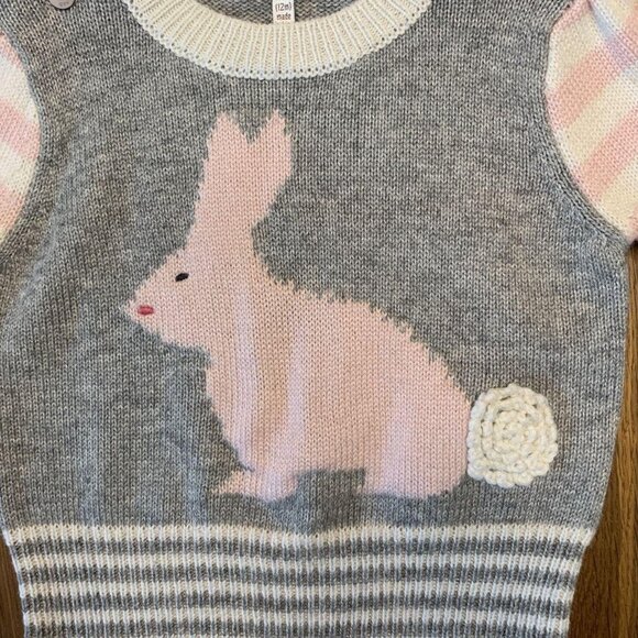 FOX & FINCH Knit Bunny Rabbit Sweater Girls 12 Months Pink Grey Toddler Girl - Picture 3 of 6